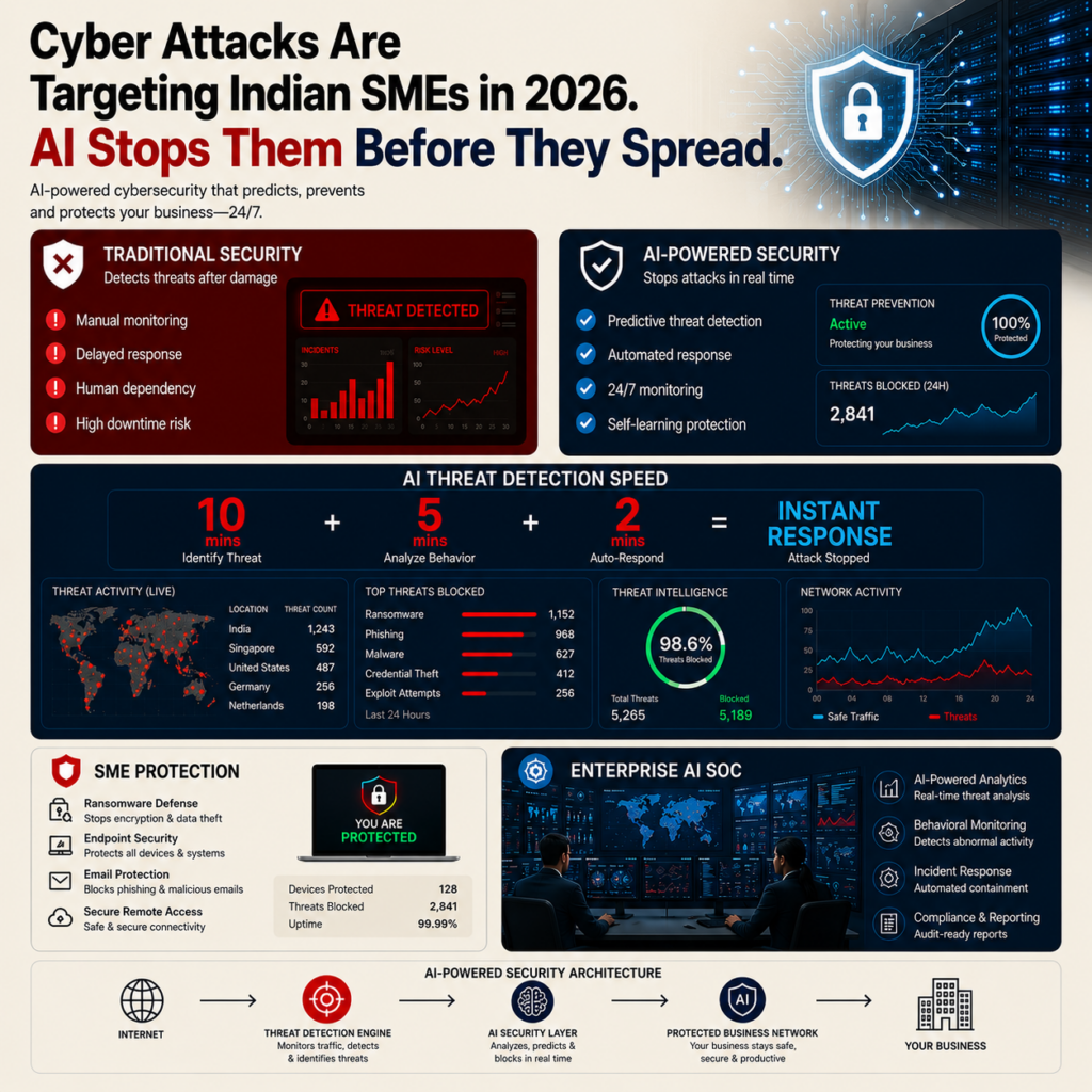 Cyberattacks on Indian SMEs tripled in 2025. Learn how AI tools and Peplink firewall protect Gujarat small businesses affordably in 2026.