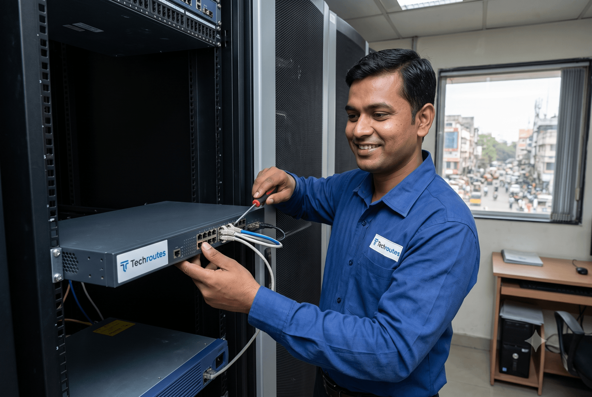 Techroutes Network Gujarat distributor Kirti Telnet team installation